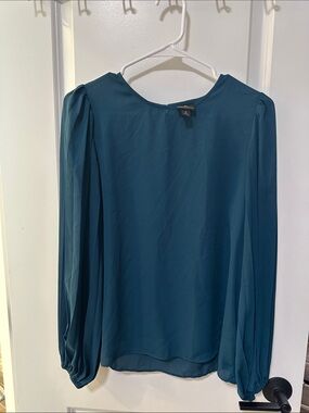 Worthington Teal Long-Sleeve Pleated-Sleeve Blouse